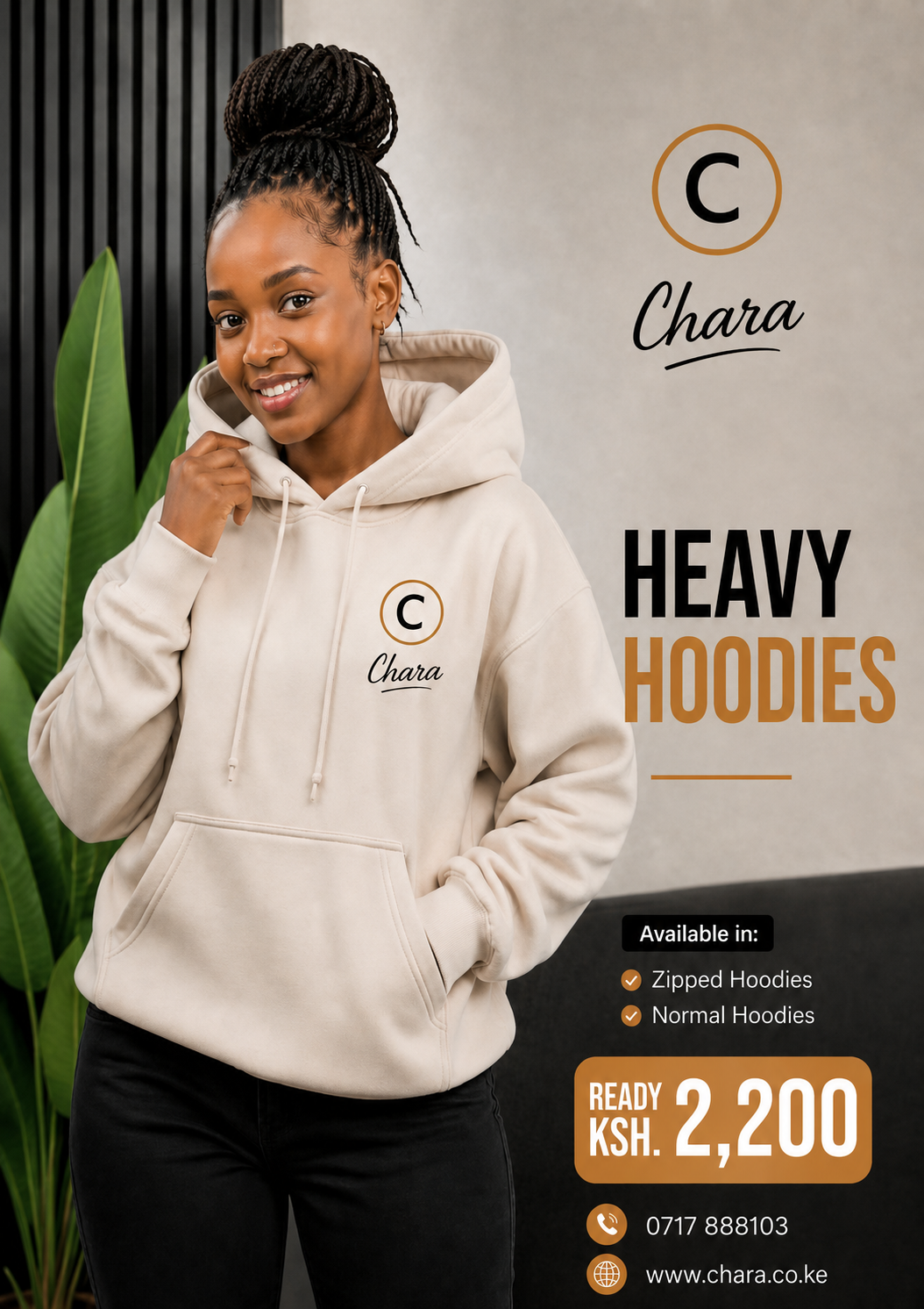Plain Hoodies with Chara logo alternate view
